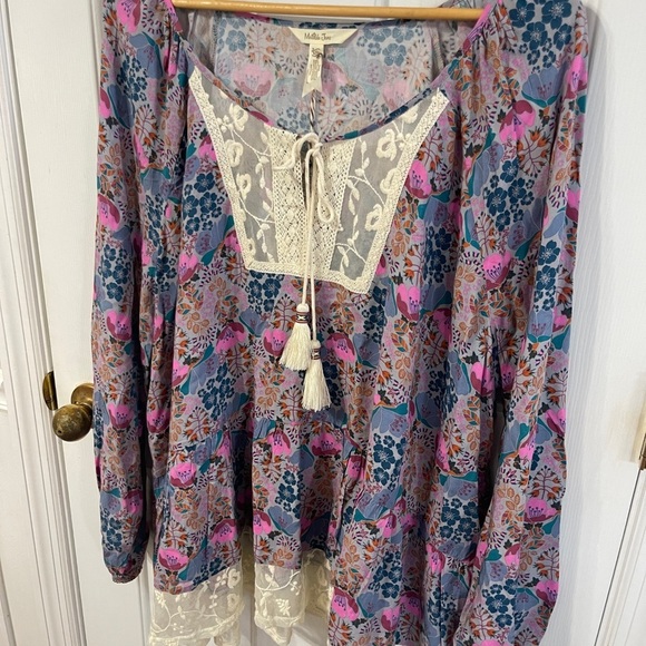 Matilda Jane NWT Women’s XXL Floral Sheer Lace Tassel Tie Tunic  Bohemian LS - Picture 3 of 7